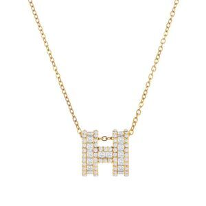 18K Gold Plated Women's Initial Letter H Cubic Zirconia Necklace Waterproof